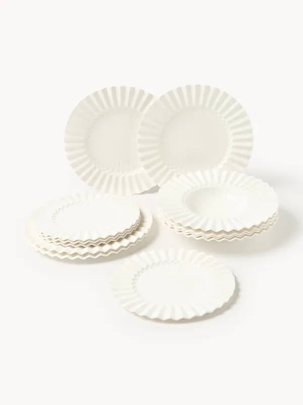 Vajilla de porcelana con relieve Antonin, 4 comensales, set de 12 - Westwing Collection