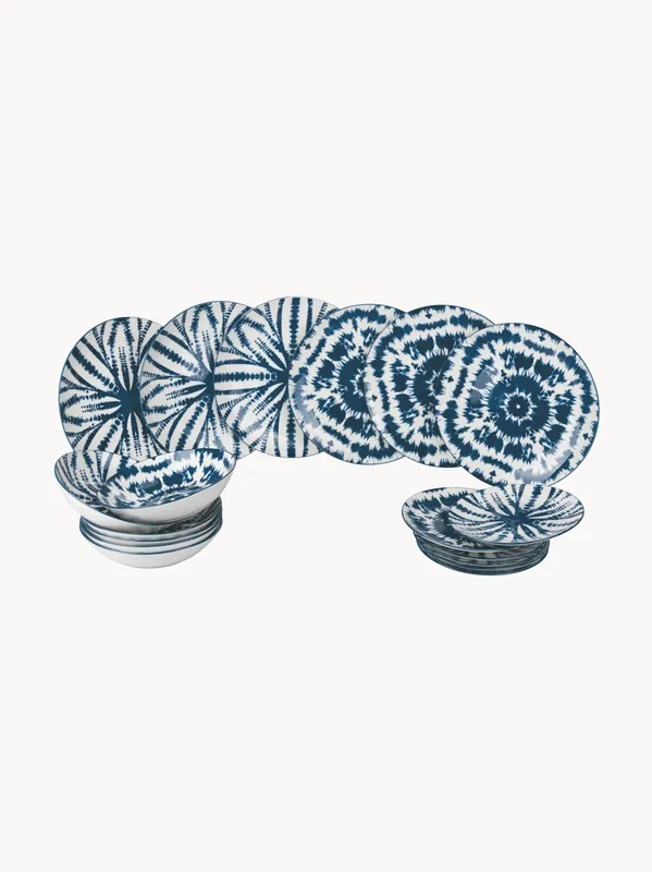 Vajilla de porcelana Blue, 6 comensales, set de 18 - Villa D'Este Home Tivoli
