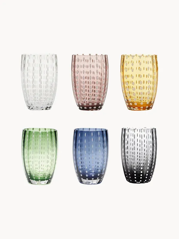 Vasos artesanales de vidrio sódico‑cálcico Perle, set de 6 - Zafferano