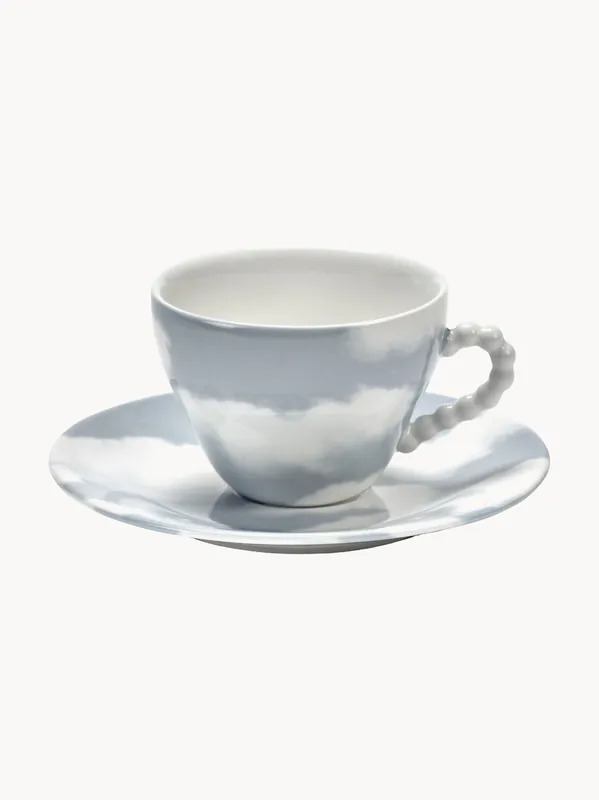 Taza de café de porcelana con acabado artesanal con platillo Les Objets Mouleversants - SERAX
