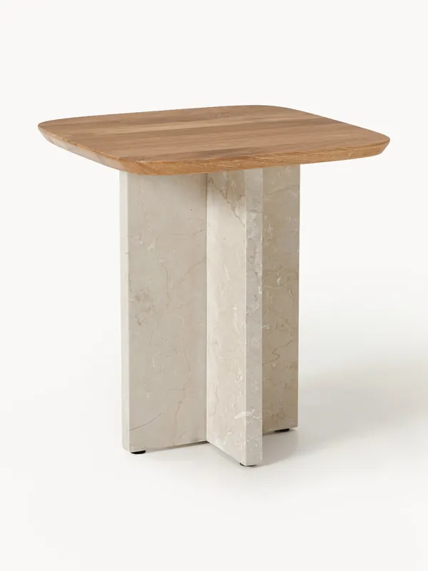 Mesa auxiliar de madera de roble y mármol Naida - Westwing Collection