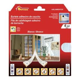 Burlete puerta/ventana adhesivo caucho p 9 mm x 6 m blanco burcasa