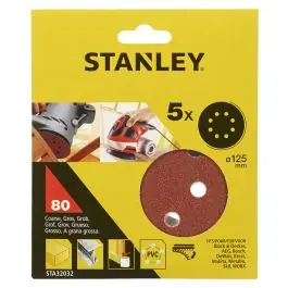 Disco lija roto orbital 125mm perfor. gr80 stanley 5 pz
