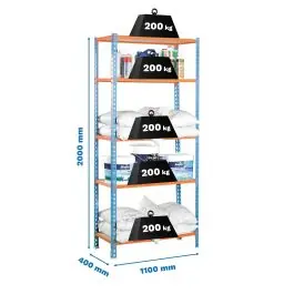 Estanteria orden 5b 2000x1100x400mm s/t met azul/naranja/mad simonrack