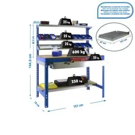 Banco trabajo 1b+1cj+3re 1445x1510x610mm s/t az bt1 box 1500 simonrack