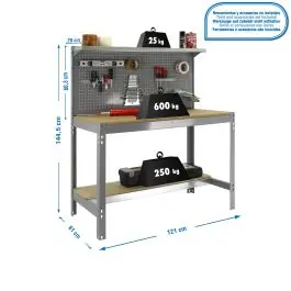 Banco trabajo 1b+panel 1445x1210x610mm s/t gris bt3 1200 simonrack