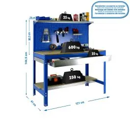 Banco trabajo 1b+1cj+pan 1445x1210x610mm s/t az bt3 box 1200 simonrack