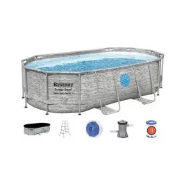 Piscina ovalada desmontable power steel 7.250 l depuradora cartucho tipo ii 427x250x100cm piedra bestway