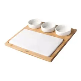 Bandeja aperitivo marmol/bambu 3 cuencos 28,2x28,2cm lacor