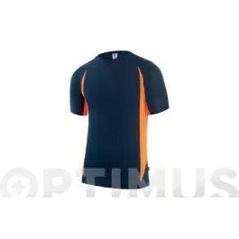 Camiseta tecnica poliester azul navy / naranja fluor talla xxl velilla