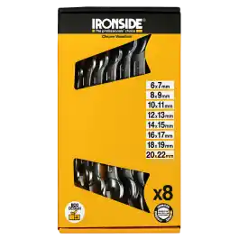 Llaves fija boca doble juego 8 piezas de 6x7 a 20x22mm ironside