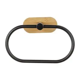 Toallero de aro acero inox turbo-lock duo orea bamboo, negro/natural wenko