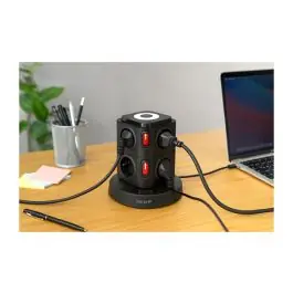 Base multiple torreta 8 enchufes usb a + 2 usb c negro con luz nocturna garza