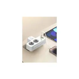 Ladron con int. 2 tomas + 2usb a + usb c 20w blanco con luz nocturna garza