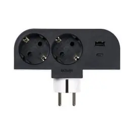 Adaptador giratorio 2 tomas usba+usbc negro 30w simon