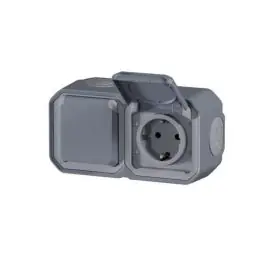 Base schuko superficie doble gris ip55 new plexo legrand