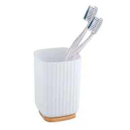 Vaso portacepillo blanco/bambu serie rotello wenko