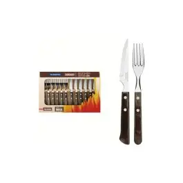 Cuchillo chuletero + tenedor (set 12 pzas) polywood castaño tramontina