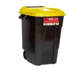 Contenedor bas. 100 lt c/rued tayg pl negro tapa amarilla ta