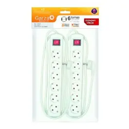 Regleta 6 tomas cable 1,4m 3680w int. 2 udes garza bl