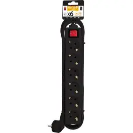 Regleta 6 tomas cable 1,4m 3680w int. garza neg.