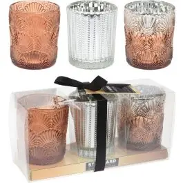 Portavela nav. vaso vidrio koopman 3 pz import