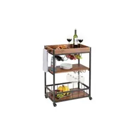 Carro de cocina 3 pisos rustico-negro wenko