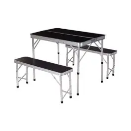 Mesa camping plegable + 2 bancos picnic mdf negro import - Non