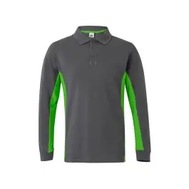 Polo manga larga algodon / poliest 180 gr gris / verde lima talla l velilla