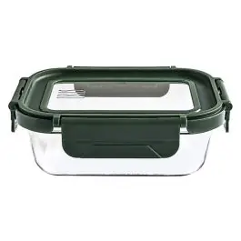 Contenedor vidrio rectangular 370 ml tapa vidrio iris