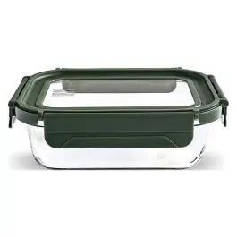 Contenedor vidrio rectangular 640 ml tapa vidrio iris
