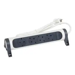 Base multiple fija y rotativa 10/16a 1,5m 4 tomas blanco/negro legrand