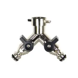 Derivacion en y 2 vias de laton con llave de paso y conexion rapida aqua control