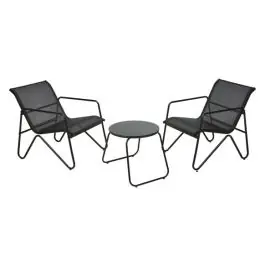 Sillon acero textilene 2 u + mesita negro import - Koopman