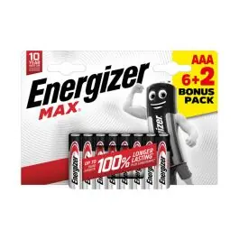 Pila alcalina max 1,5v lr03 aaa pack 6+2 energizer