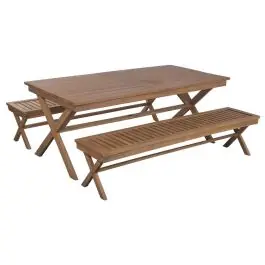 Comedor de Jardín de Teca con Mesa y Bancos MB-224650