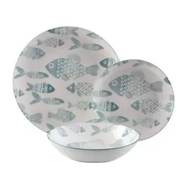Vajilla de Porcelana 18 Piezas Diseño Peces Azul 26,5 cm 22990001 - Menaje