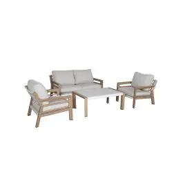 Conjunto de Jardín Madera con Detalles Blancos y Cojines Beige CÁDIZ - Estancias