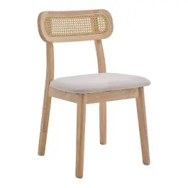 Silla de Comedor de Madera Maciza y Tela MACA - Sillas