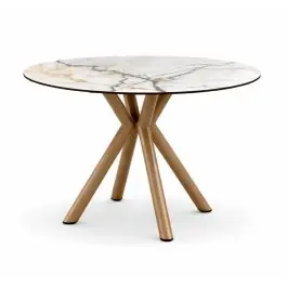 Mesa de Jardín Redonda en Aluminio Simil Madera PALAWAN - Estancias
