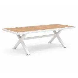 Mesa de Jardín Blanca Cerámica Imitación Madera GALICIA - Estancias