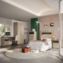 Composición de Dormitorio Juvenil Acabado Roble Natural/Ébano KRONOS 5 N 821 - Estancias