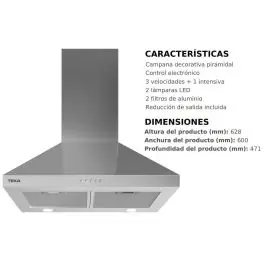 Campana Decorativa Piramidal Inox 60 cm TEKA DBP 68150 EOS 113010021 - Electrodomésticos