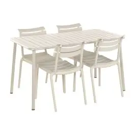 Conjunto de Comedor Exterior 4 Sillas Apilables Crema MB-224154