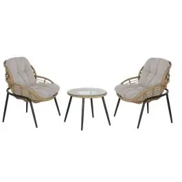 Conjunto de Jardín de Ratán Sintético con Mesa Auxiliar MB-224634