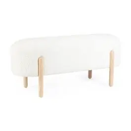 Banco Tapizado Efecto Bouclé Acabado Blanco con Patas de Abedul 0721655 - Sillones
