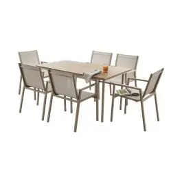 Conjunto de Jardín 6 Sillas y Mesa Acero Topo CARLINA - Estancias