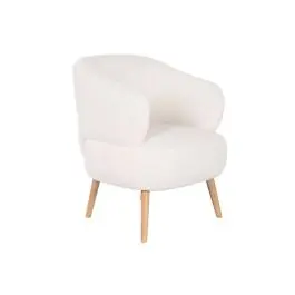 Butaca Tapizada Borreguito Blanco con Patas de Madera MB-206613