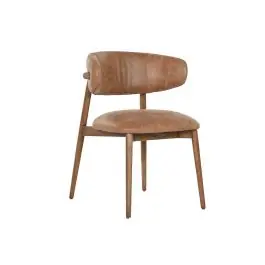 Silla de Comedor Tapizada en Piel Marrón y Fresno MB-216498