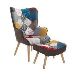 Sillón Orejero Patchwork Multicolor con Reposapiés MB-206260